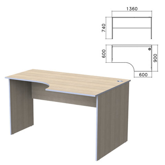 Стол письменный эргономичный "Бюджет", 1360х900х740, правый, дуб шамони светлый, 402663-430