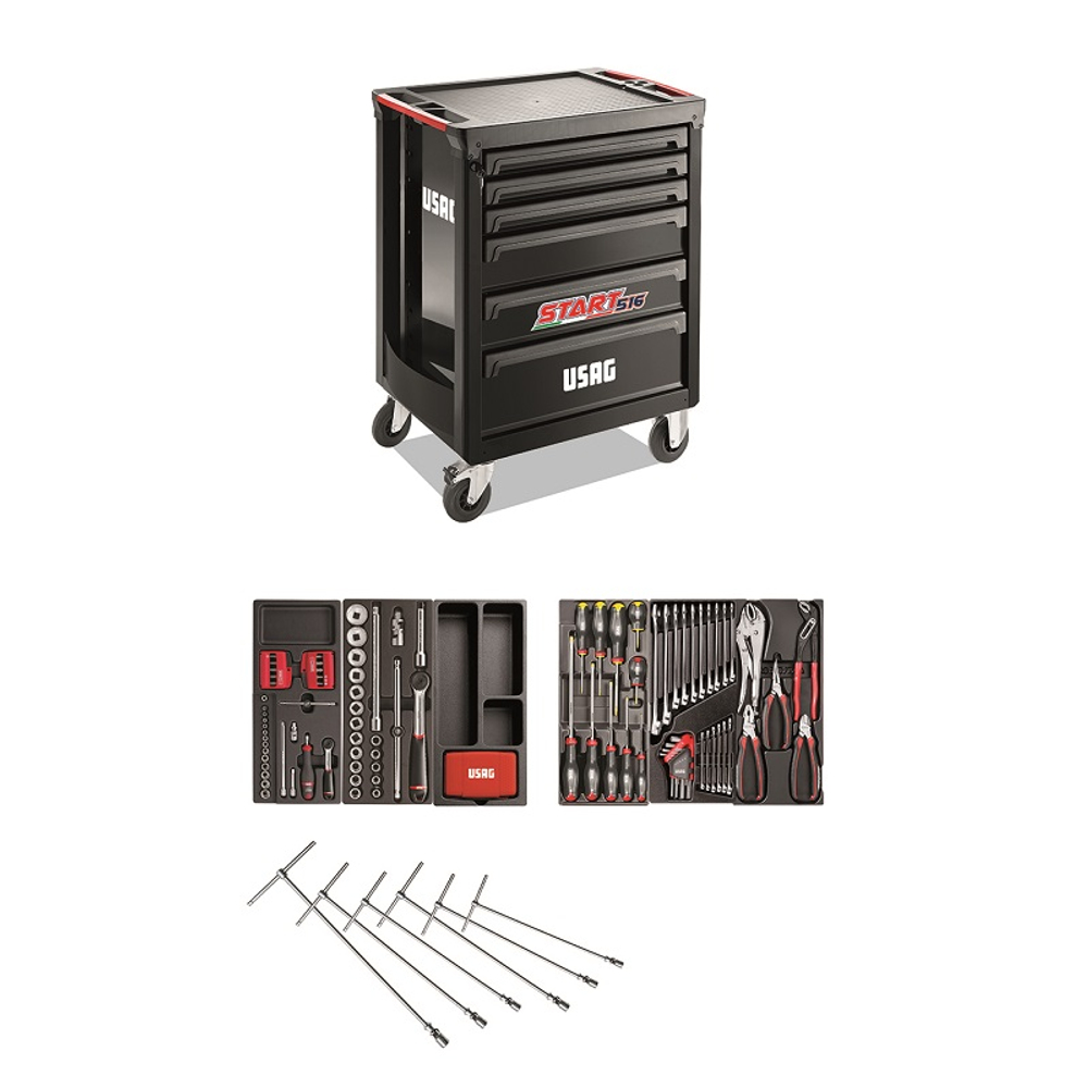516 ST6NPA Тележка с набором инструмента 142 пр., 6 ящиков, черный цвет, USAG (Италия)
