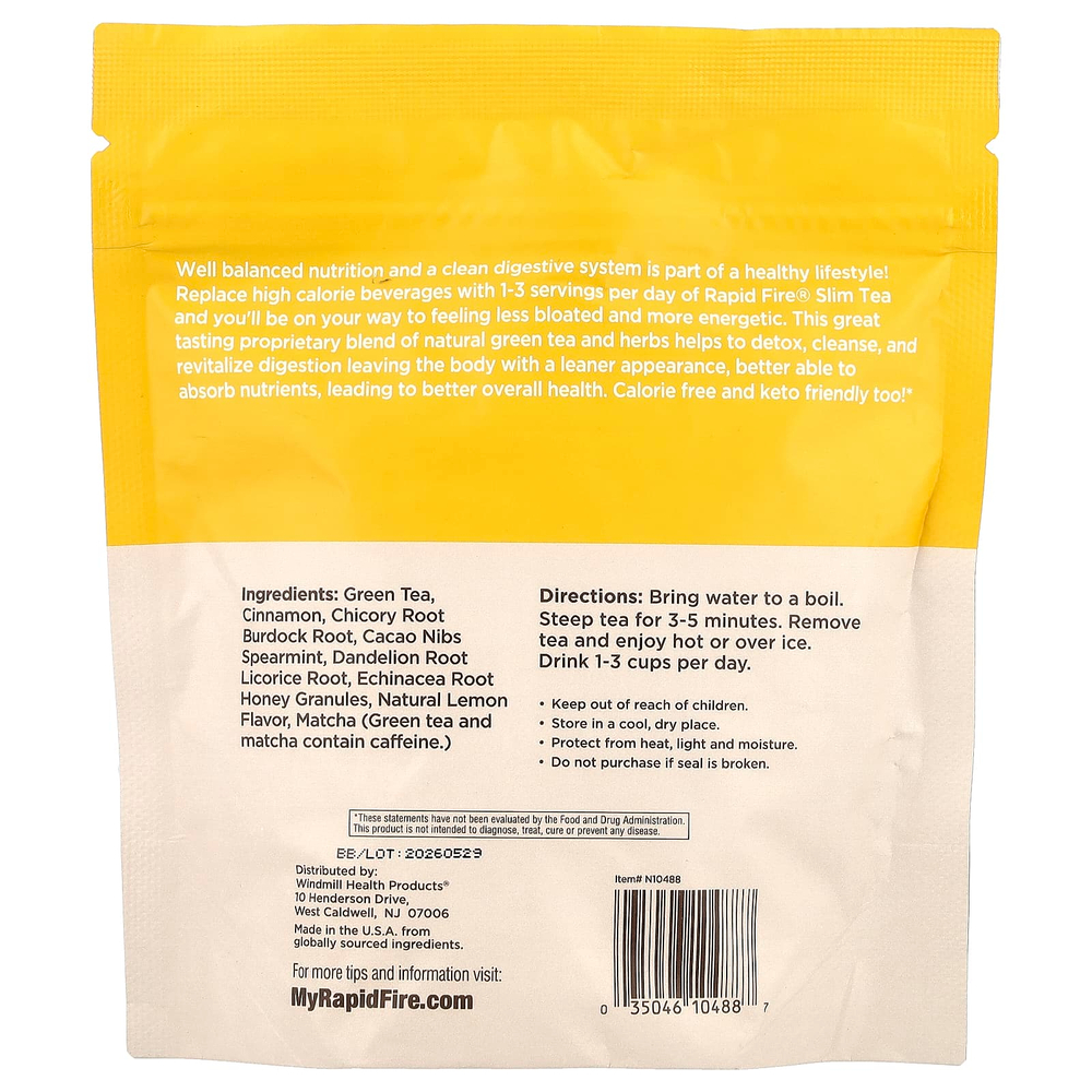 RAPIDFIRE, Slim Tea, лимон, 14 пакетиков в виде пирамиды, 24,64 г (0,87 унции)