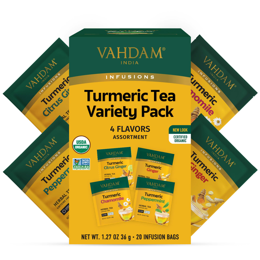 VAHDAM India, Infusions, травяной чай, набор из куркумы, без кофеина, 20 пакетиков для заваривания, 36 г (1,27 унции)