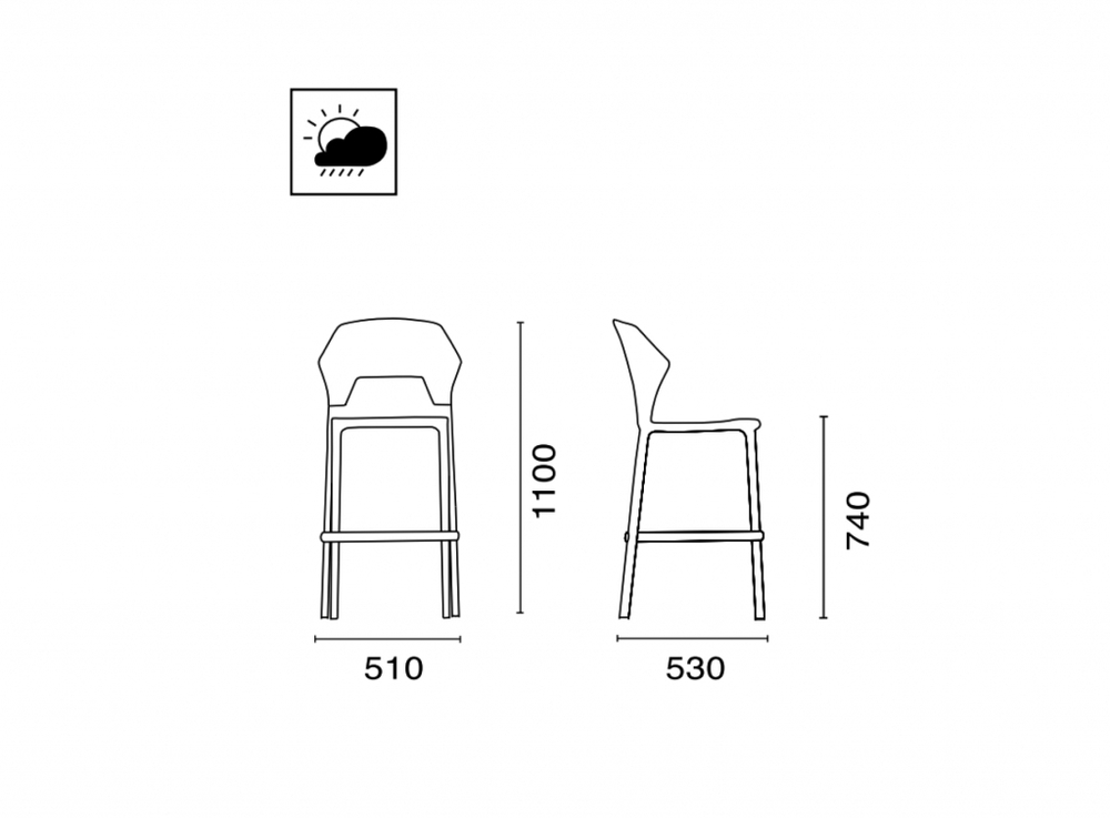 Стул пластиковый барный Papatya Ego-S Bar, сатинированный алюминий, черный матовый, прозрачный