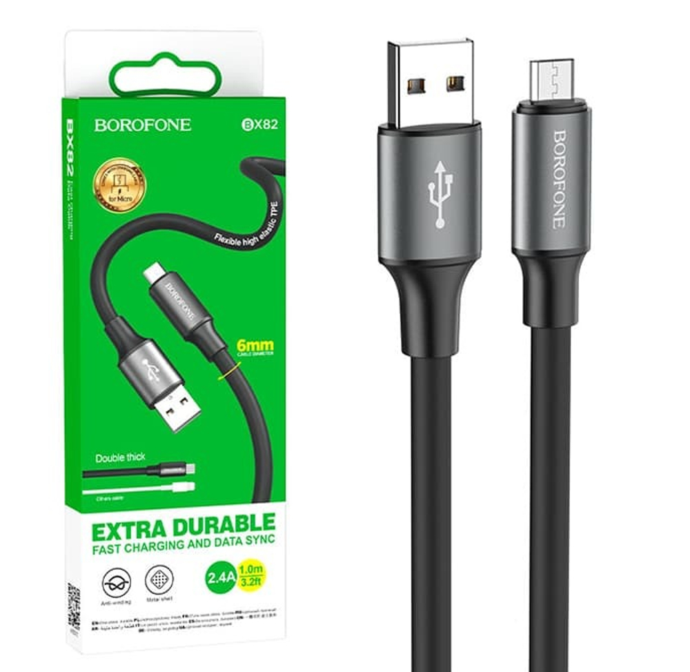 Кабель USB - Micro BOROFONE BX82 6mm (черный) 1м
