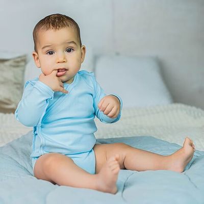 Long-sleeved kimono bodysuit 0-3 months - Sky Blue