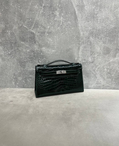 Сумка Hermes Kelly Pochette Vert Cypress Shiny Crocodile Palladium Hardware
