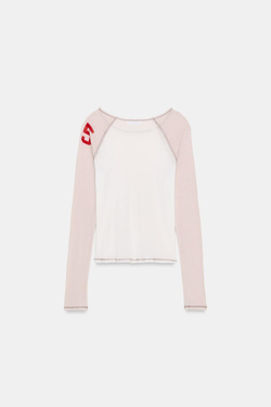 ZARA КОМБИНИРОВАННАЯ ПОЛУПРОЗРАЧНАЯ ФУТБОЛКА, ЭКРЮ