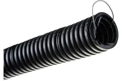 Труба гофрированная ПНД 32 мм черная гибкая легкая с зондом легкая 15 метров с протяжкой для прокладки кабеля и электропроводки