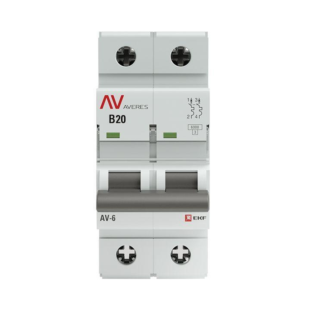 Выключатель автоматический модульный 2п B 20А 6кА AV-6 AVERES EKF mcb6-2-20B-av