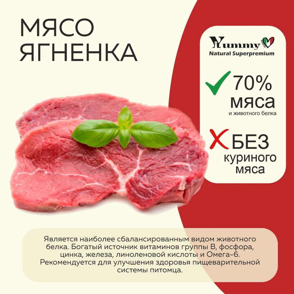 Yummy Linea корм для взрослых собак малых и миниатюрных пород, ягненок, 800 гр