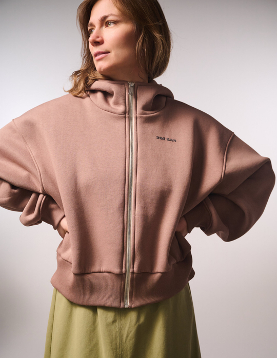 Худи на молнии укороченная с начесом, "Кофе с молоком"