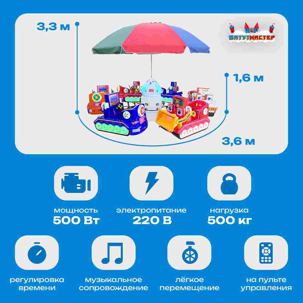 Электрическая Аттракцион карусель «Юный строитель», 3,6х3,3 м