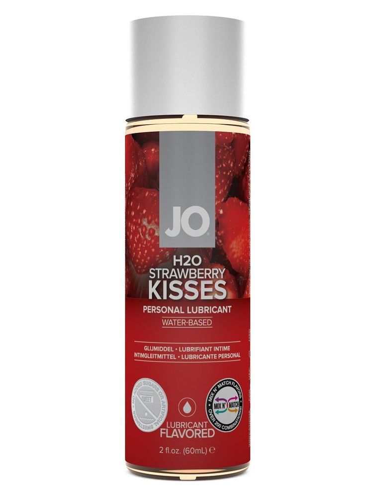 Лубрикант на водной основе с ароматом клубники JO Flavored Strawberry Kiss - 60 мл.