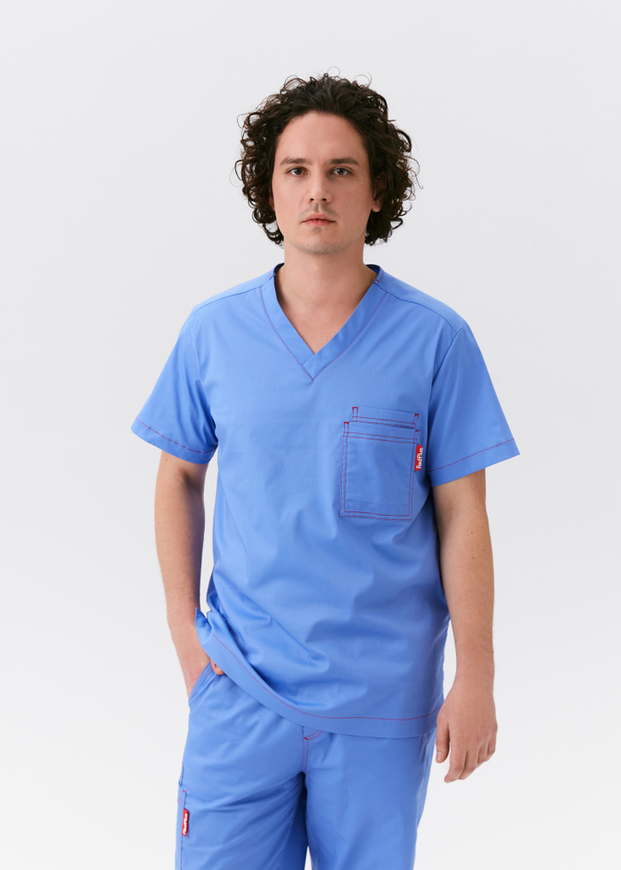 Топ медицинский мужской Гекай, эйр блю хлопок