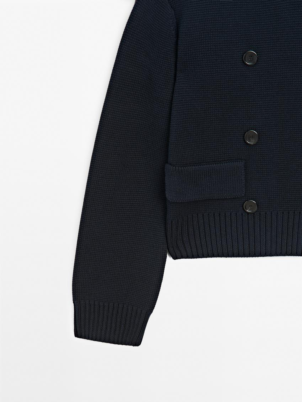 Massimo Dutti Двубортный кардиган из миланского трикотажа, темно-синий