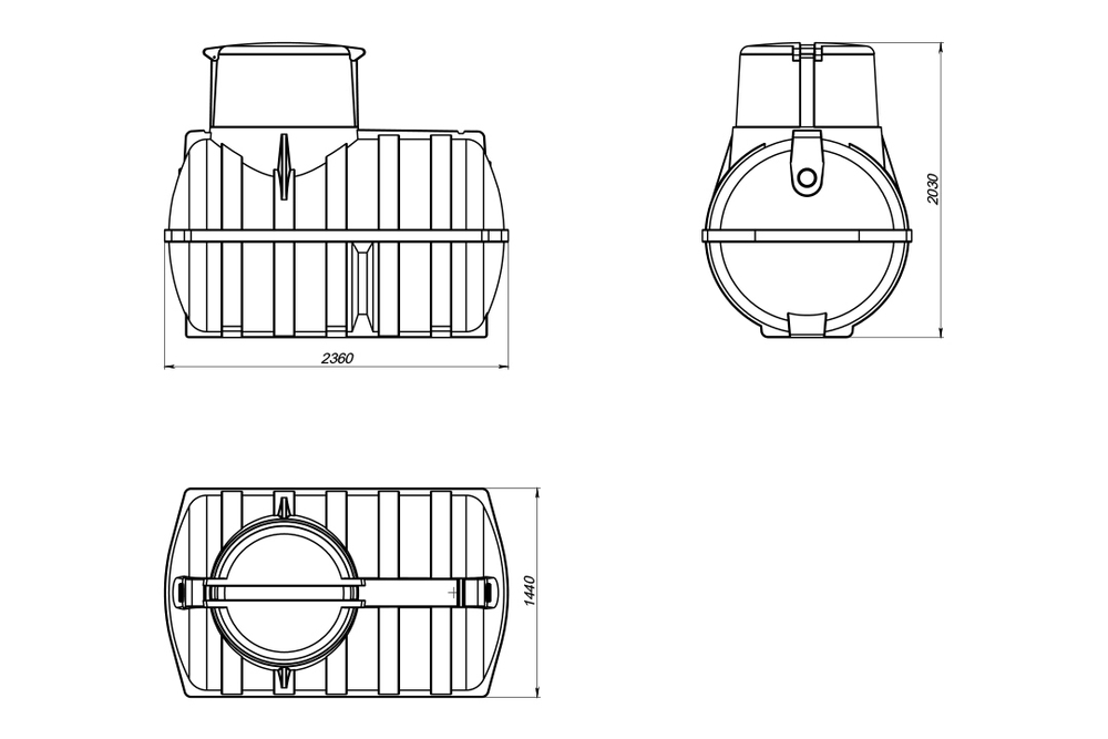Септик отстойного типа ЭкоПром Rostok Коттеджный 3000 л. горизонтальный / 1150 л. в сутки / 4-8 чел. / самотечный сброс (144x236x209см;160кг;черный) - арт.555770