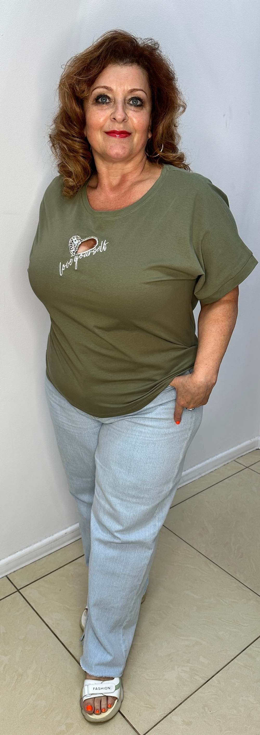 Оливковый блузон-футболка  с "сердцем"