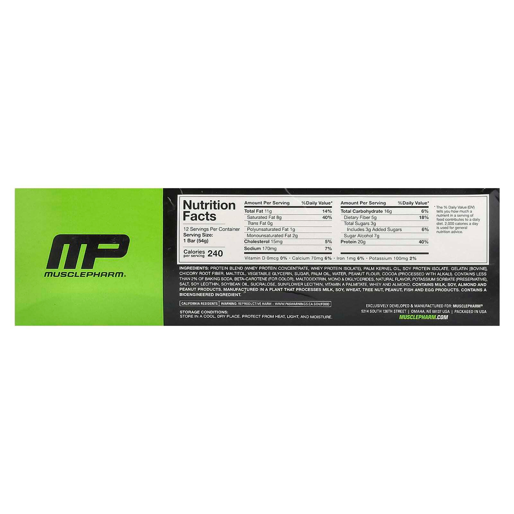 MusclePharm, Combat Sport Bar, шоколадный батончик с арахисовым маслом, 12 батончиков, 54 г (1,90 унции)