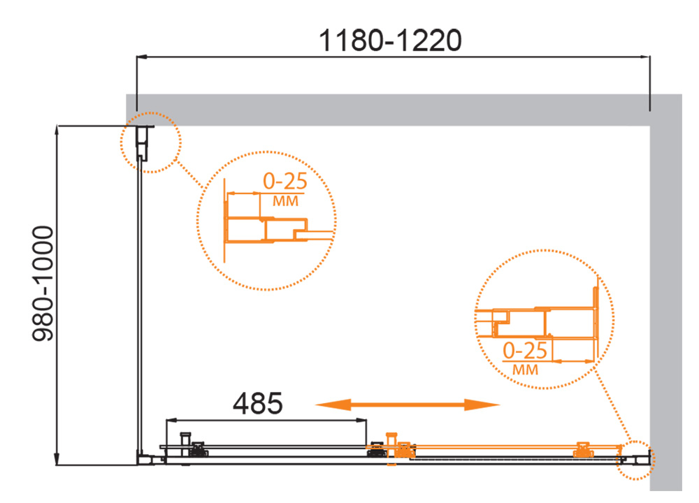 Душевой уголок Cezares MOLVENO-AH-11-120/100-C-Cr-IV, 120х100х195, профиль хром, стекло прозрачное