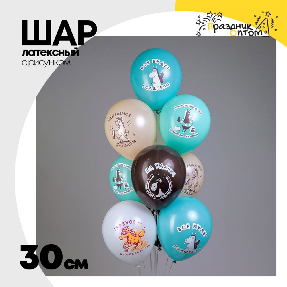 Шар латексный 30см Лошадки (Ассорти)