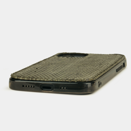 Накладка для iPhone 12/12Pro из кожи питона, зеленого цвета