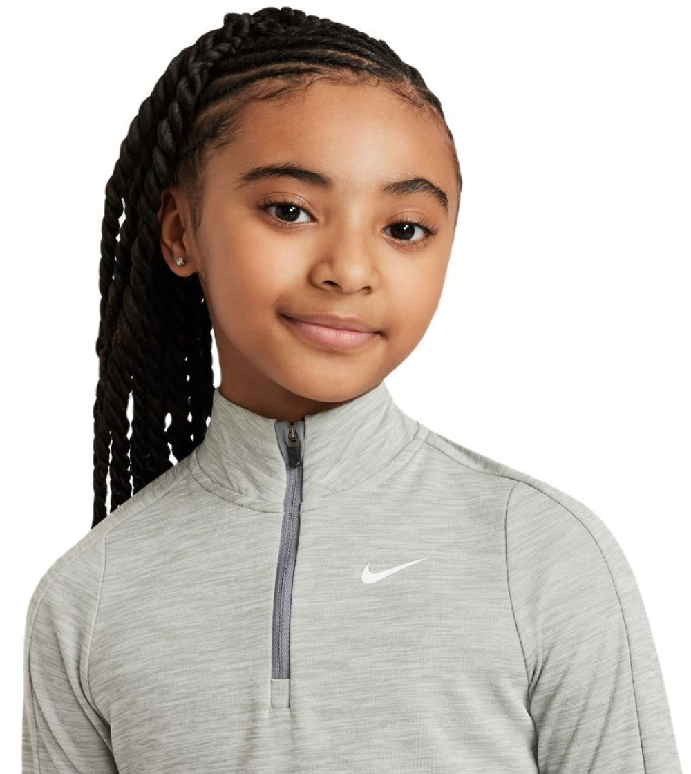 Футболка для девочки Nike Kids Dri-Fit Long Sleeve 1/2 Zip Top - dark grey heather/white
