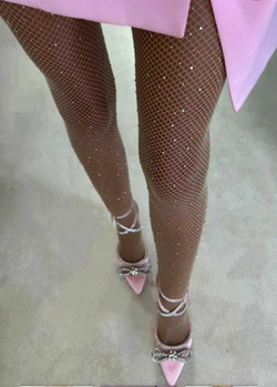 Колготки сетка суперэластичные со стразами цвет бежевый р.универсальный