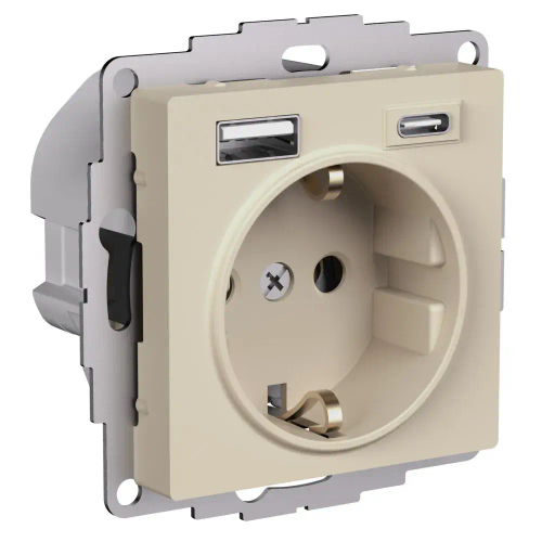 Atlas Desing Розетка 16А с 2 USB A+C, 5В/2,4А/3,0А, 2х5В/1,5А, механизм, Песочный