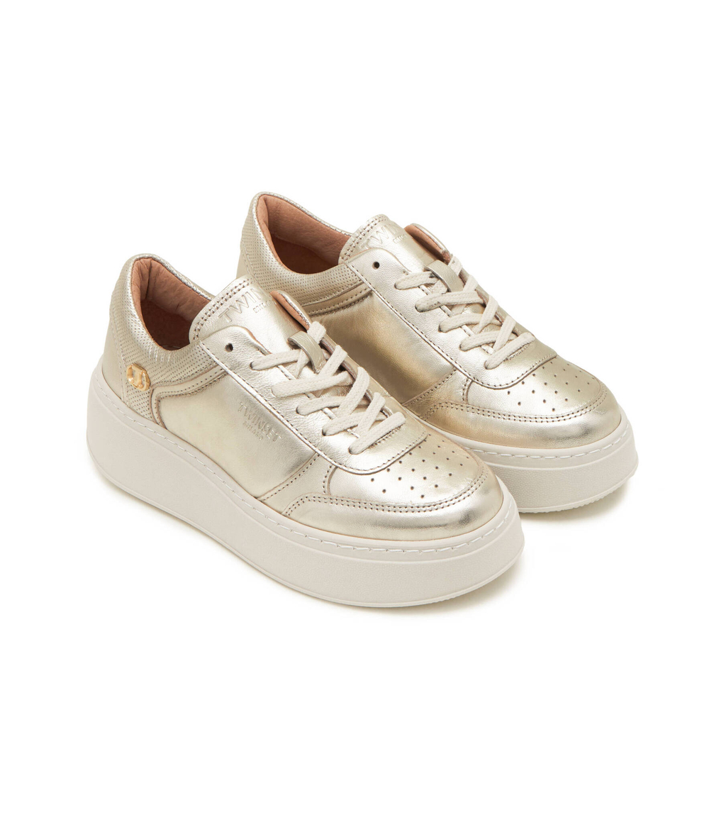 Кожаные кроссовки TWINSET - золотой(241TCP060)