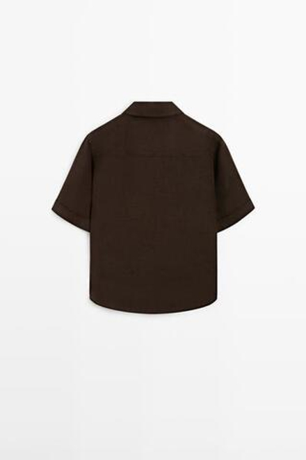 Massimo Dutti Блуза изо льна с воротником поло, коричневый