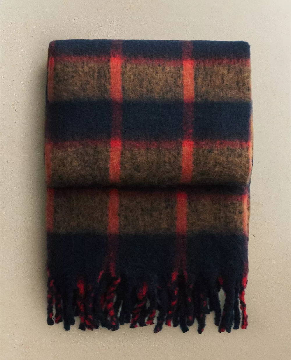 Zara Home - Мягкое клетчатый плед с бахромой, синий, 140x190 см