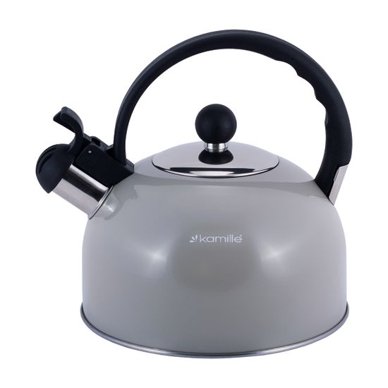 Чайник 2,5 л из нержавеющей стали со свистком Kamille KM-0679 и черной бакелитовой ручкой