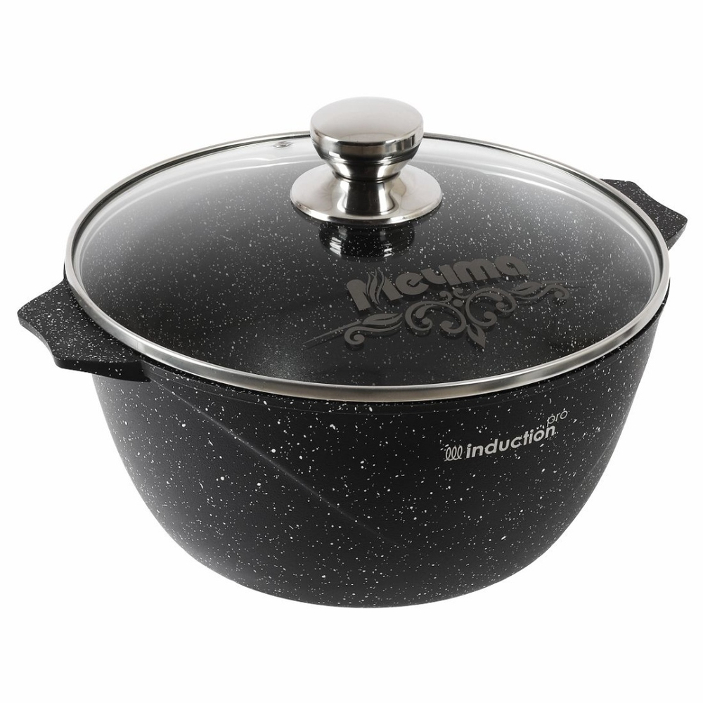 Кастрюля алюм, антиприг, 2 л, с крыш, крыш стекло, кругл, Мечта, Гранит black Induction Pro, 42802И,