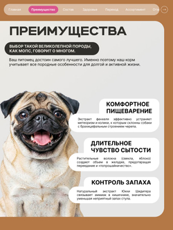 Корм для взрослых собак породы Мопс, с говядиной, 3 кг, QUATTRO