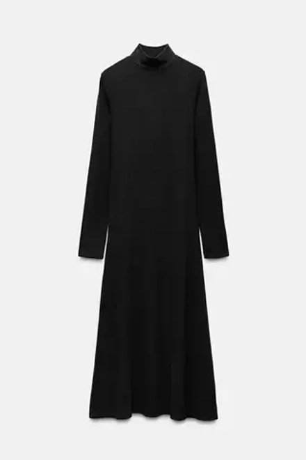 ZARA ПЛАТЬЕ МИДИ ИЗ МЯГКОЙ ТКАНИ, ЧЕРНЫЙ