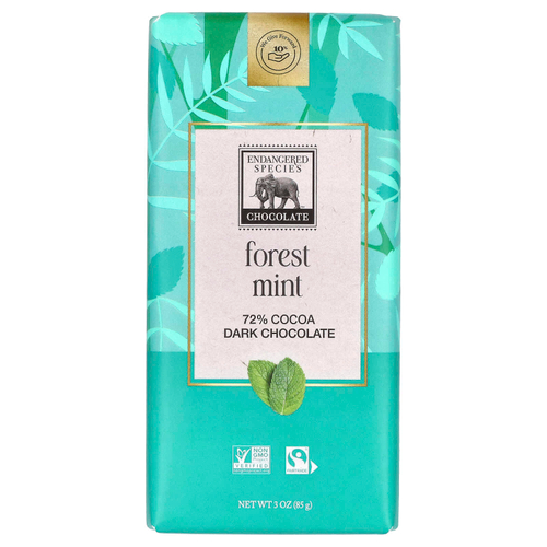 Endangered Species Chocolate, лесная мята + черный шоколад, 72% какао, 85 г (3 унции)
