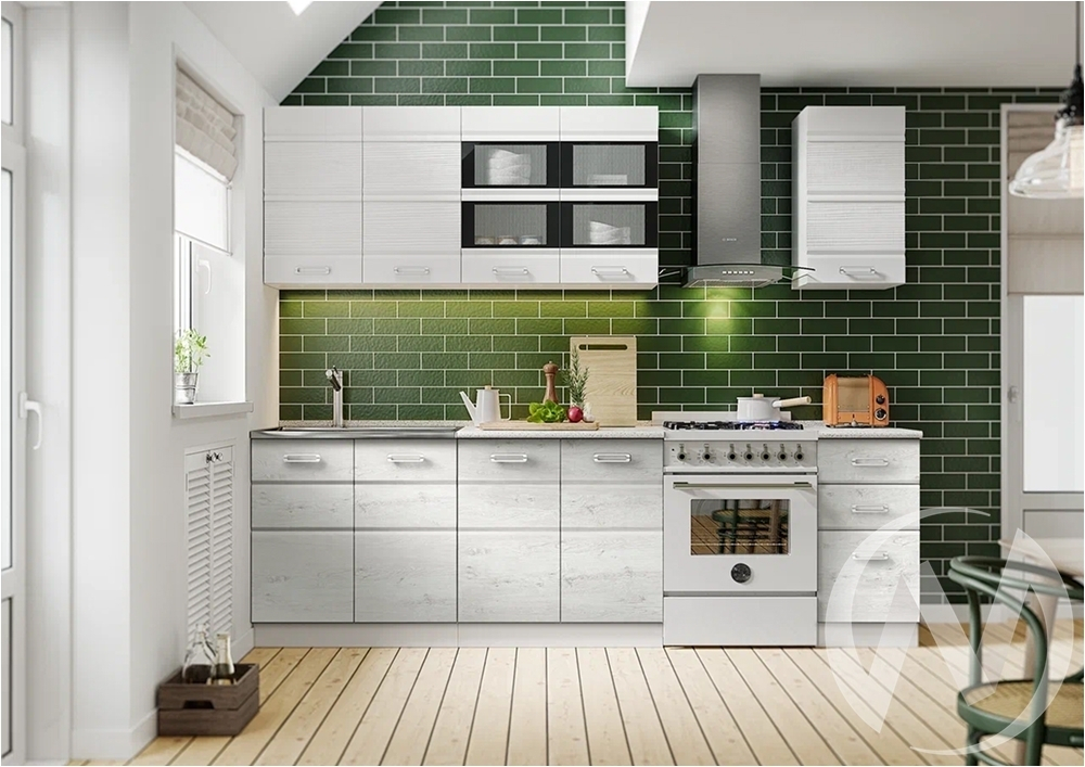 Кухня Техно-2 2;0м (белый/астана эш уайт/антарес)