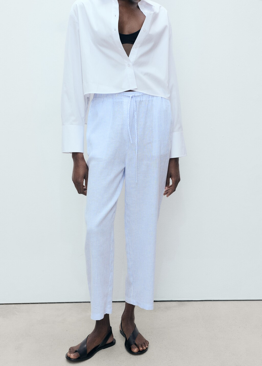 Прямые брюки с хлопком и льном