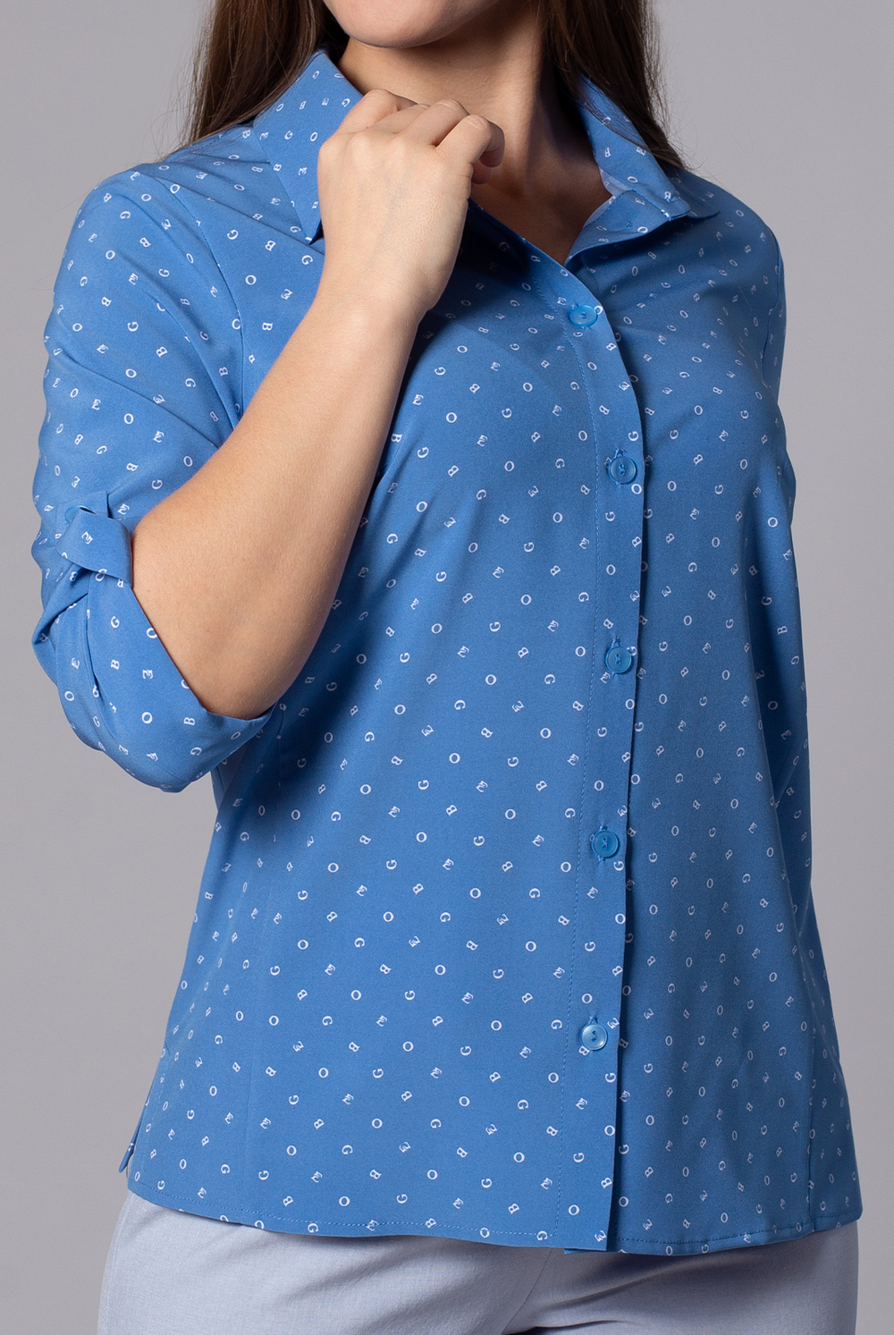 Блузка женская 2330ЮП, голубой алфавит #176Гоа092330ЮП