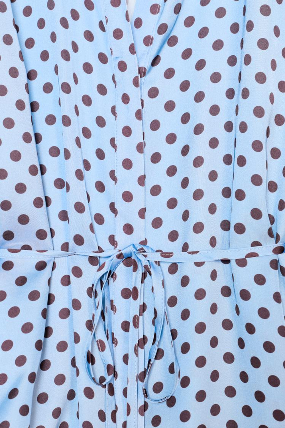 ZARA АТЛАСНАЯ РУБАШКА В ГОРОШЕК С ПОЯСОМ, КОРИЧНЕВО-СИНИЙ