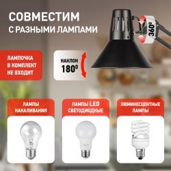 Настольный светильник ЭРА N-121-E27-40W-BK на струбцине черный