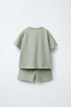ZARA КОМПЛЕКТ ИЗ ОДНОТОННОЙ ФУТБОЛКИ И ШОРТОВ-БЕРМУДОВ, ЦВЕТ МОРСКОЙ ВОЛНЫ