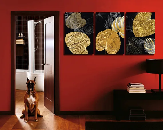 Модульная картина "Элементы золотых листьев"