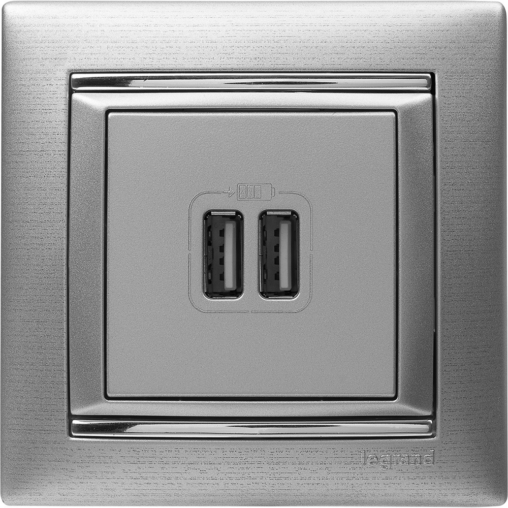 Розетка USB тип А / тип А 3000мА 15Вт - алюминий Valena Classic LEGRAND
