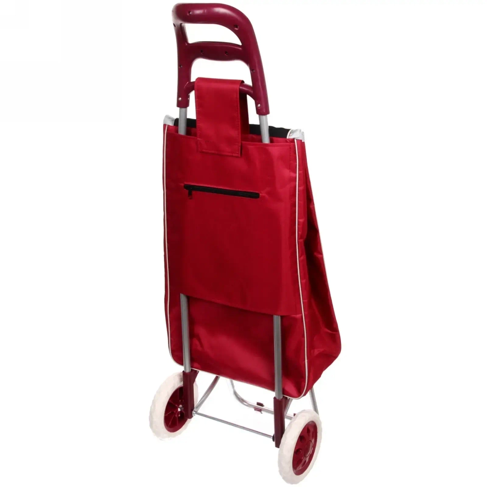 Тележка хозяйственная с сумкой (95*33*30см, колеса 16см, до 30 кг.) цветы бордовая