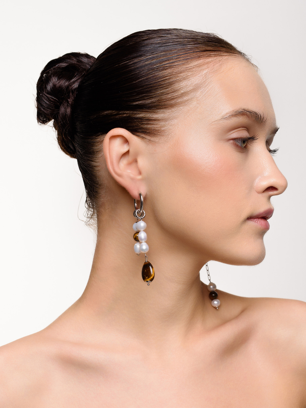 Серьги "Tiger's eye pearl drop"