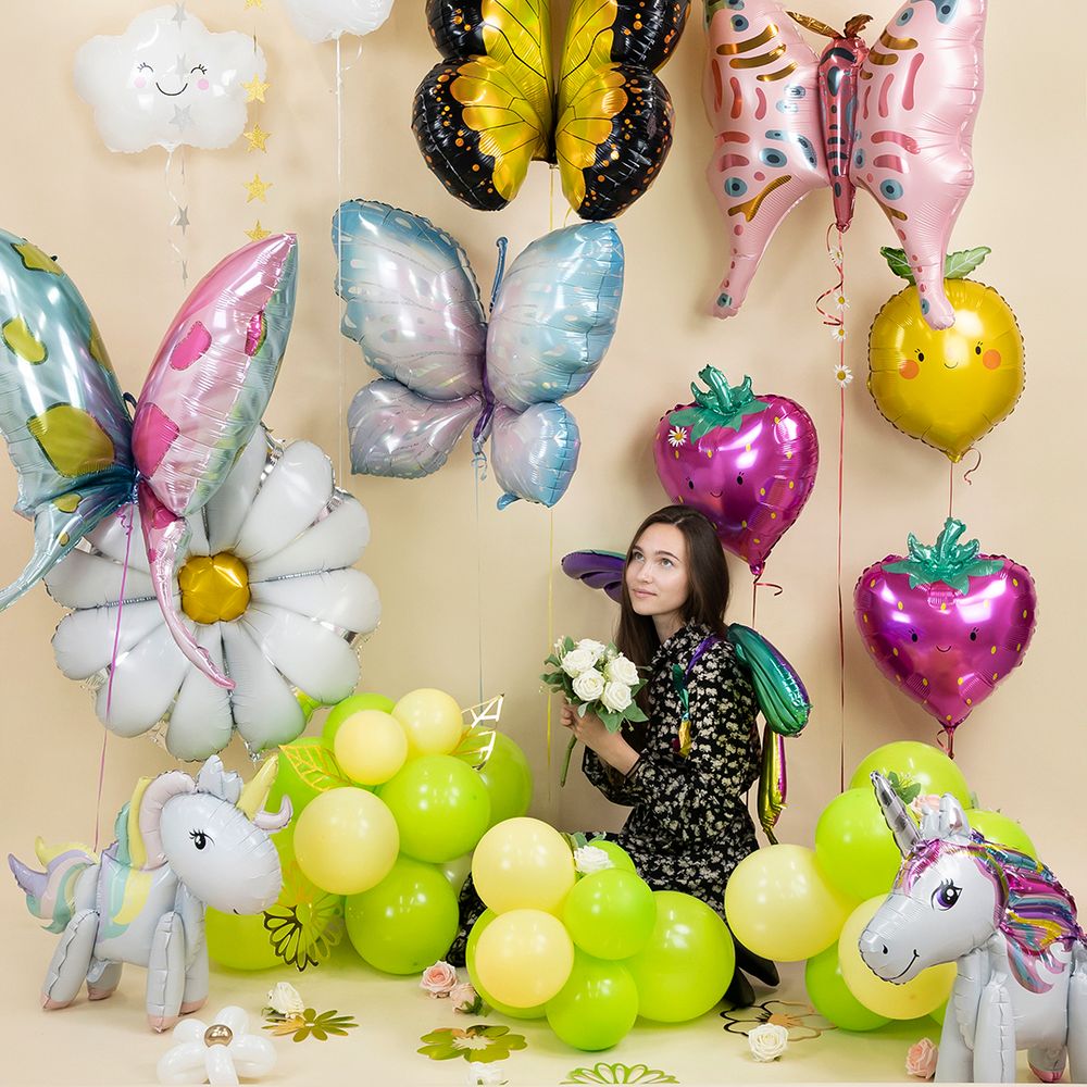 Шар 3D (23''/58 см) Фигура, Единорог, Звездная радуга, Белый, 1 шт.