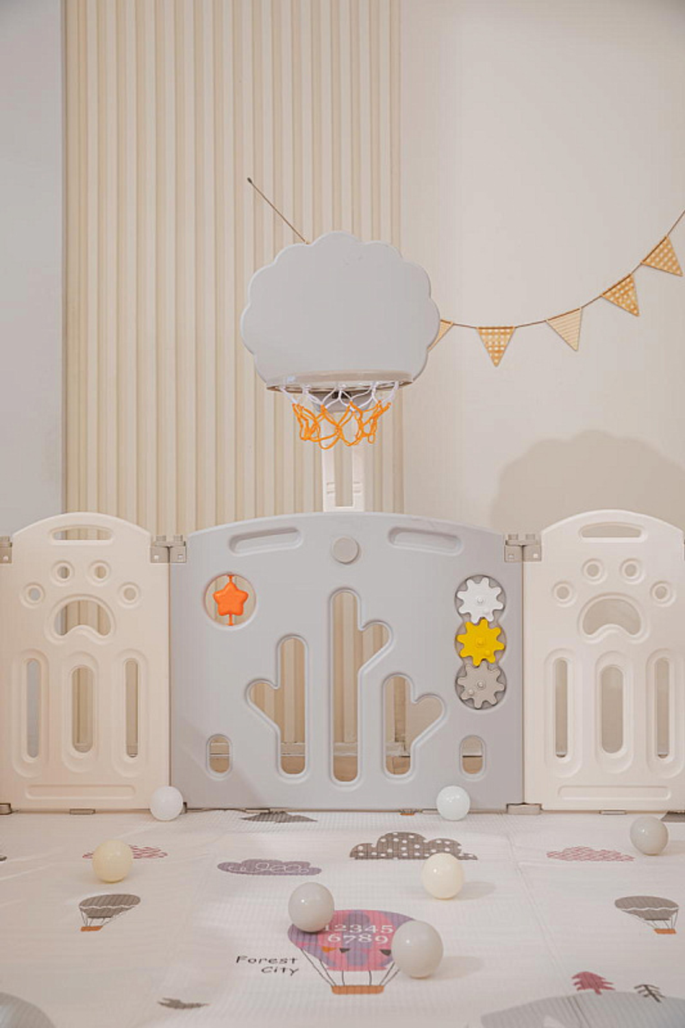 Манеж UNIX Kids DeLuxe Grey,180 x 200 см с игровыми аксессуарами