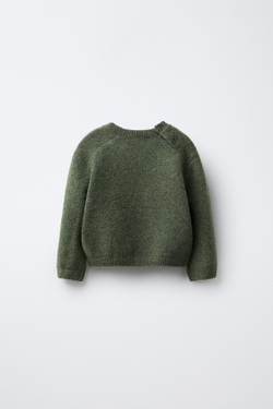 ZARA ВЯЗАНЫЙ ДЖЕМПЕР С ВЫШИТЫМ ДЕРЕВОМ, МЯГКИЙ ЗЕЛЕНЫЙ