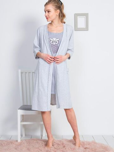 Женский комплект с туникой на бретельках и халатиком (Размер: S) (Цвет: серый)