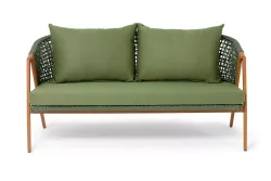 "Амстердам" диван 2-местный плетеный из роупа, каркас алюминий, роуп зеленый круглый, ткань зеленая