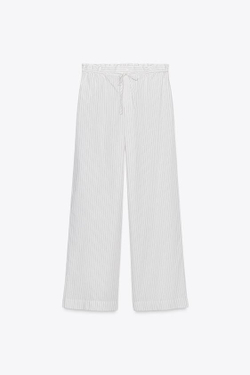 ZARA БРЮКИ В ПИЖАМНОМ СТИЛЕ В ПОЛОСКУ, БЕЛЫЙ